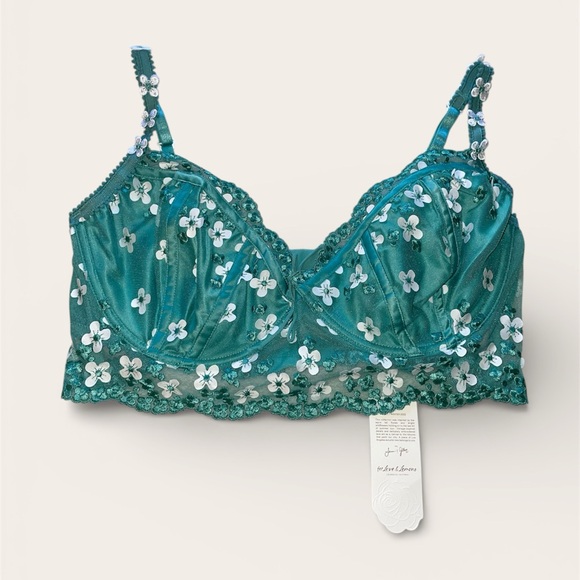 For Love And Lemons Other - For Love And Lemons Jade Daisy Embroidered Floral Balconette Bra